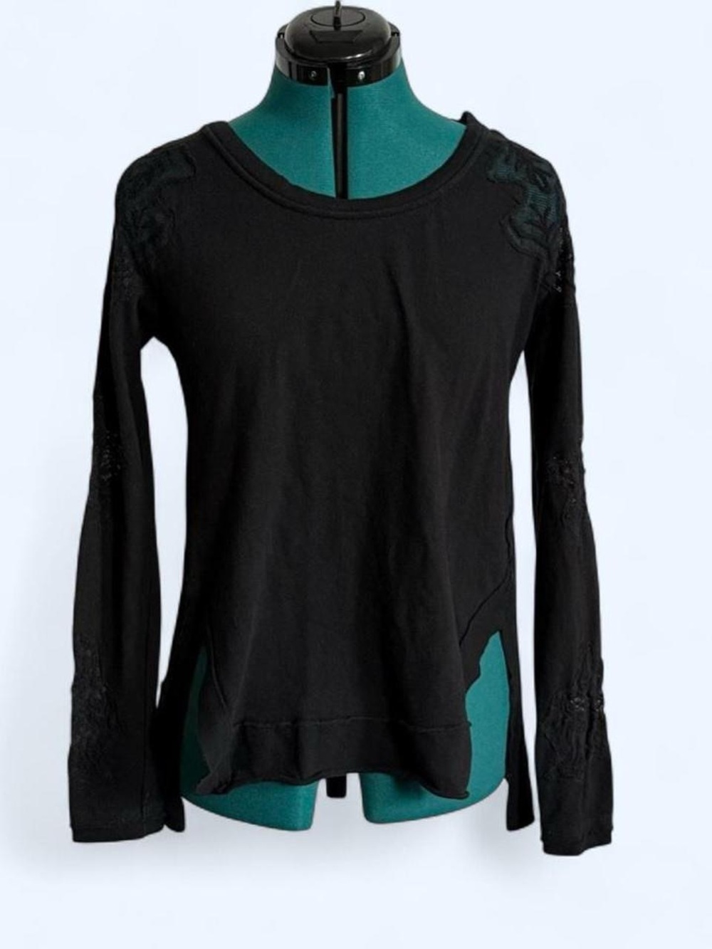 Free People Black Long-Sleeve Top with Lace Accents open back